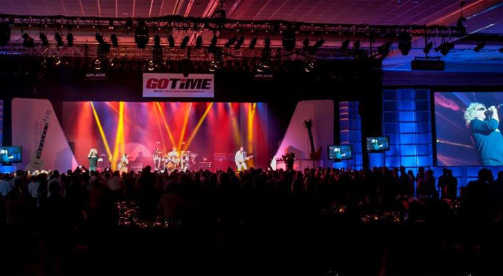 Image: Band performs at a corprate event. Event Staging and production services by Benchmarc360.